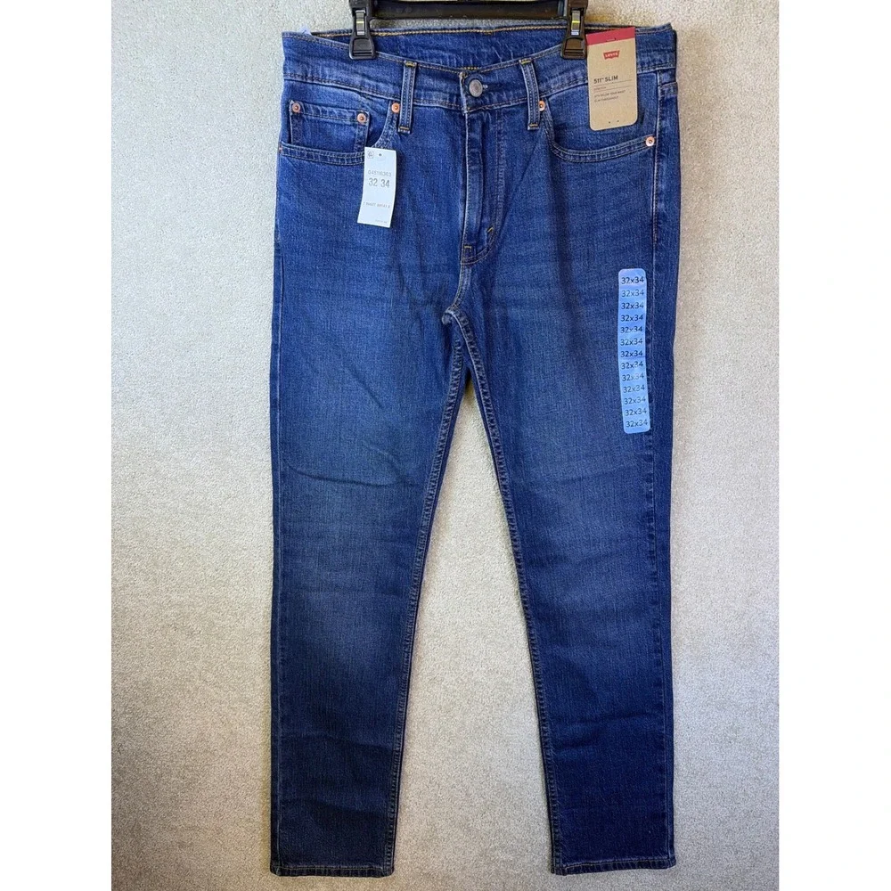 Levi's 511 Slim Jeans Mens 32x34 Blue Dark Wash Stretch Denim Workwear NEW
